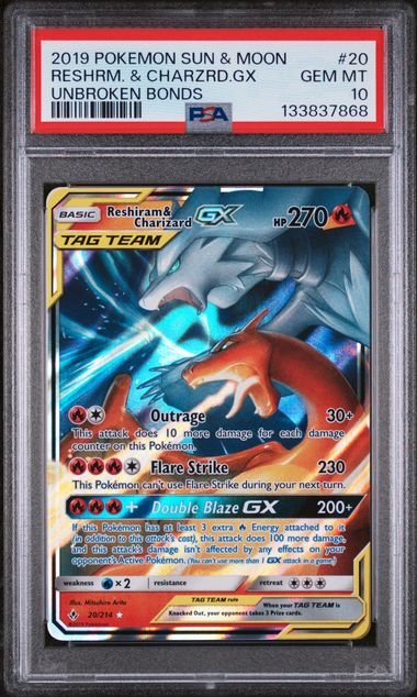 PSA 10 Pokémon Reshiram & Charizard GX 20 by Schmutzfink TCG on MYNTED
