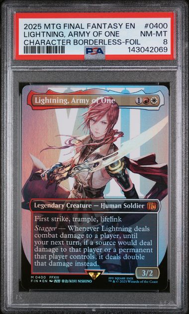 PSA 8 NM - MT - LIGHTNING, ARMY OF ONE CHARACTER BORDERLESS - FOIL - FINAL FANTASY - 0400 by TBD TCG on MYNTED