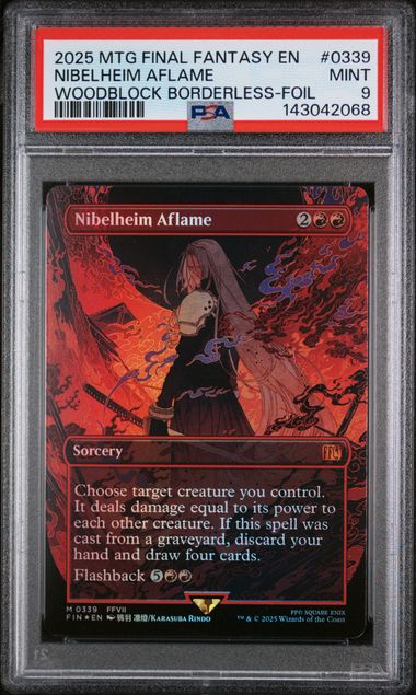 PSA 9 MINT - NIBELHEIM AFLAME WOODBLOCK BORDERLESS - FOIL - FINAL FANTASY - 0339 by TBD TCG on MYNTED