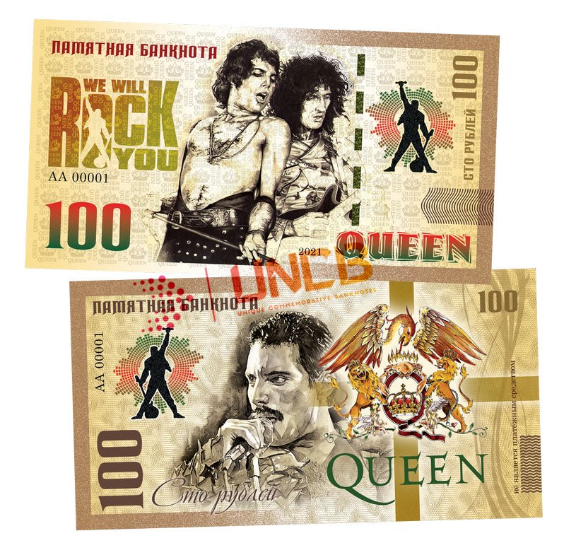 Queen / We will Rock You 100 Rubles UNCB banknote by UNCB on MYNTED