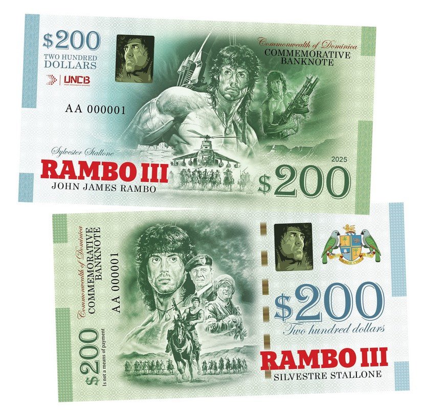 Rambo 3 200 Dollars UNCB banknote by UNCB on MYNTED