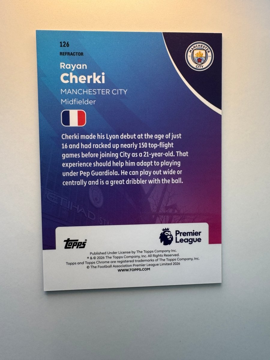 Rayan Cherki 126 Refractor — 2026 Topps Chrome Premier League — Manchester City by KitRoom Cards on MYNTED