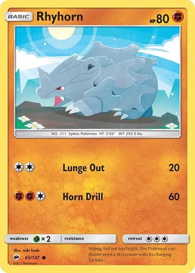 Rhyhorn (Reverse Holofoil) Burning Shadows Common 65/147 by PokeSource on MYNTED