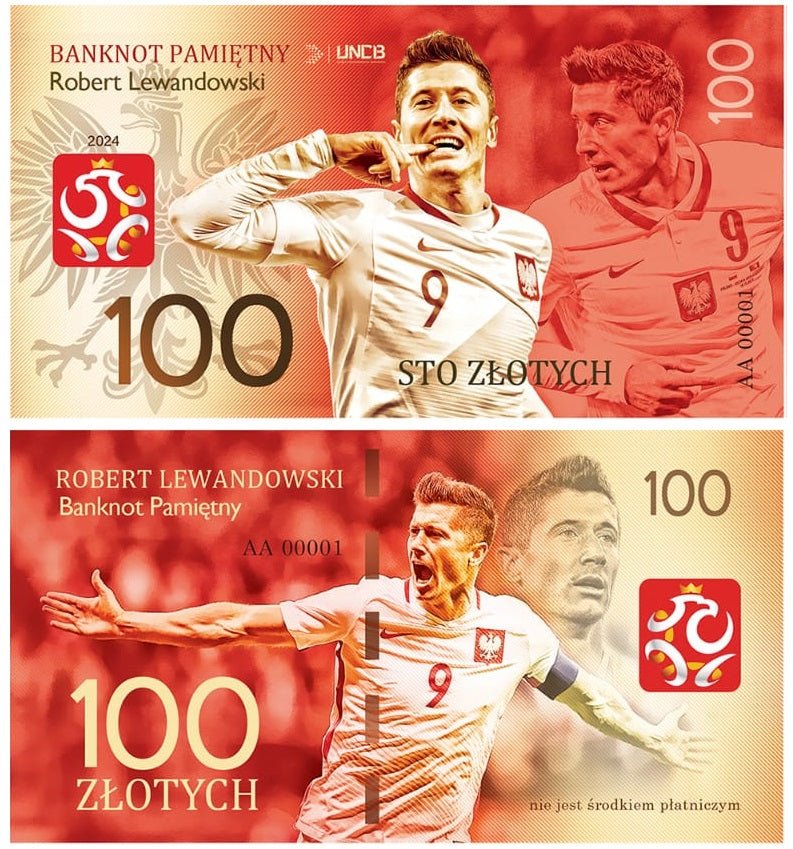 Robert Lewandowski 100 Zlotych UNCB banknote by UNCB on MYNTED