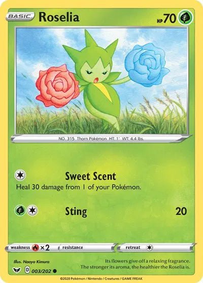 Roselia (Reverse Holofoil) (003) Sword & Shield Base Set Common 003/202 by PokeSource on MYNTED