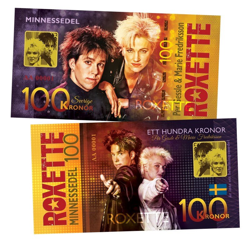 Roxette 100 Kronor UNCB banknote by UNCB on MYNTED