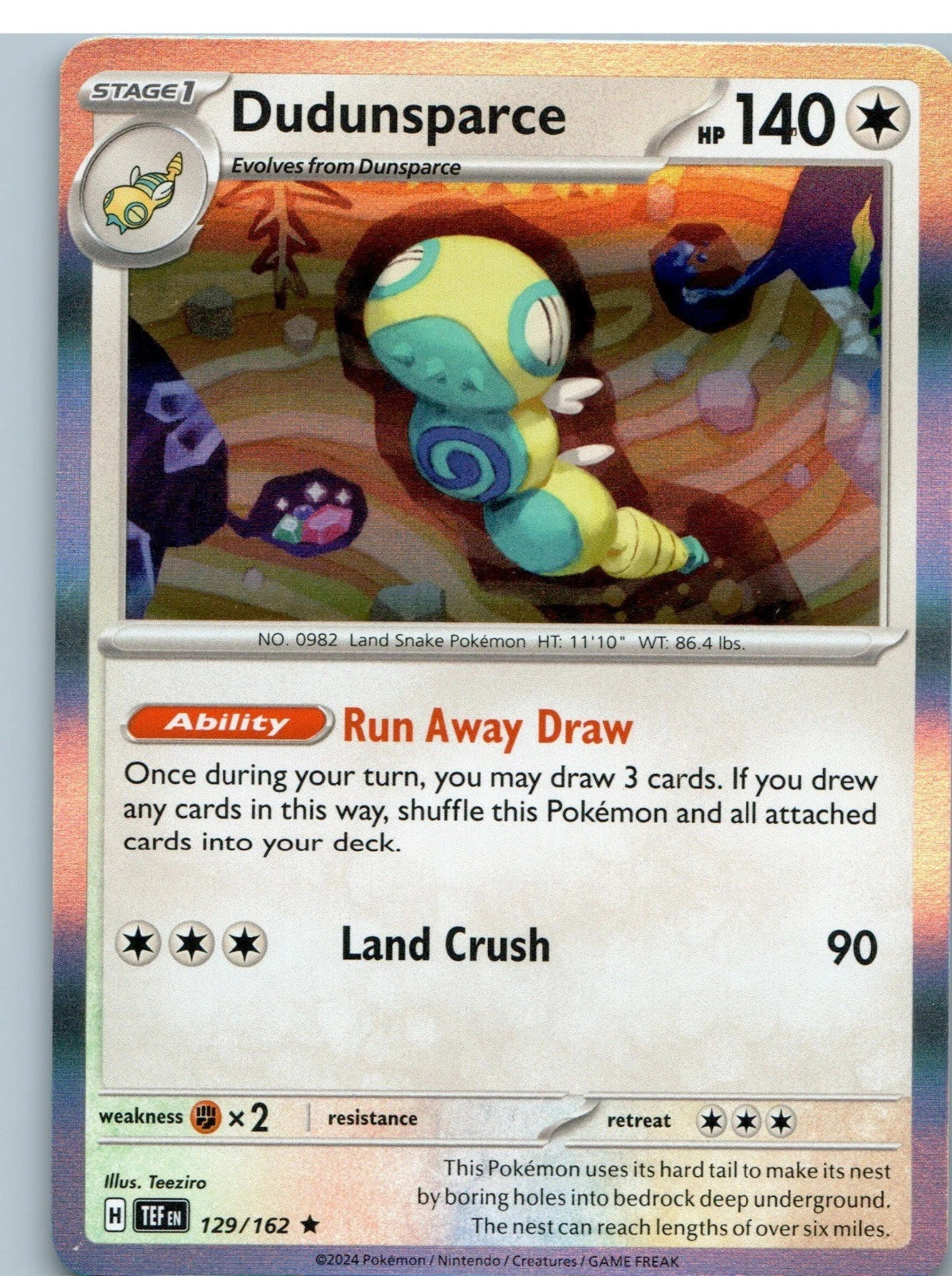 Dudunsparce 129/162 Rare Temporal Forces Pokemon Holo