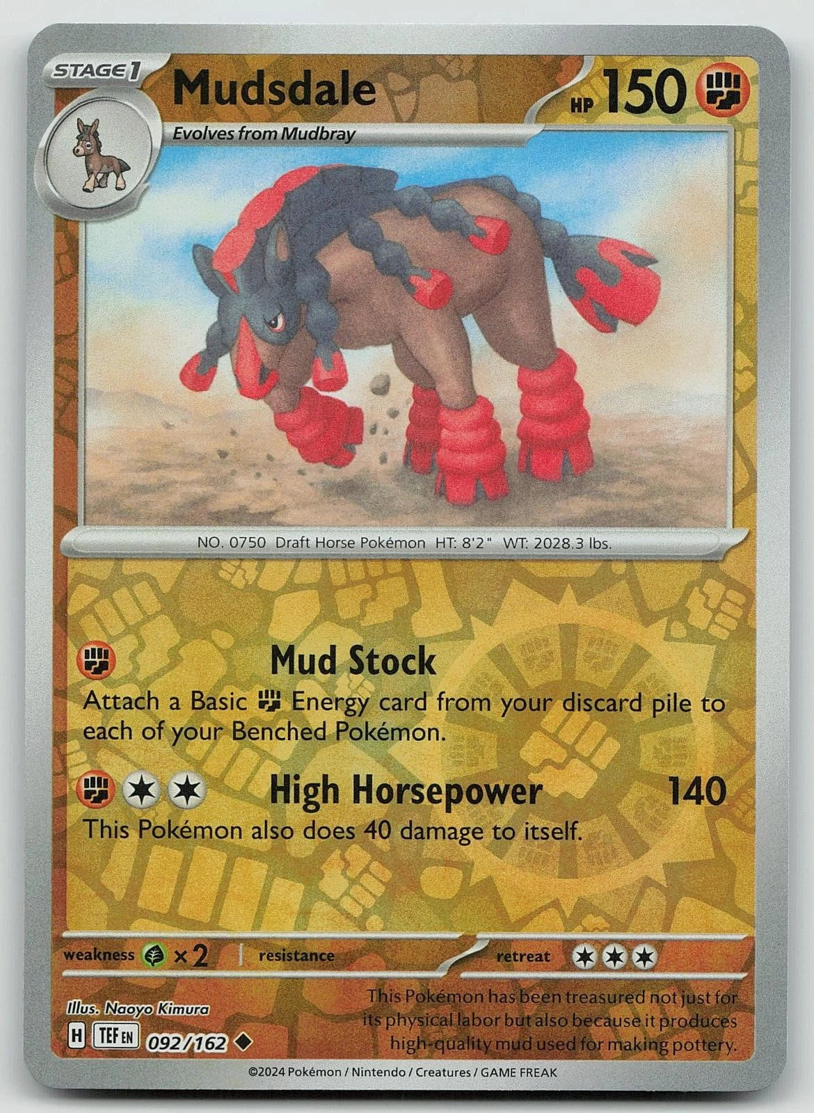 Pokemon Mudsdale - 092/162 Reverse Holo - Temporal Forces
