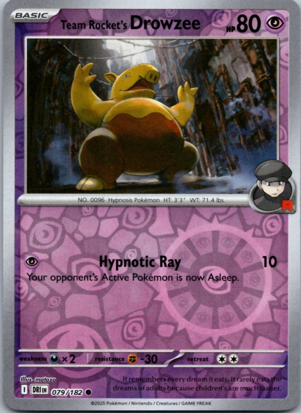 Team Rocket's Drowzee Destined Rivals Common • 079/182 Reverse Holofoil
