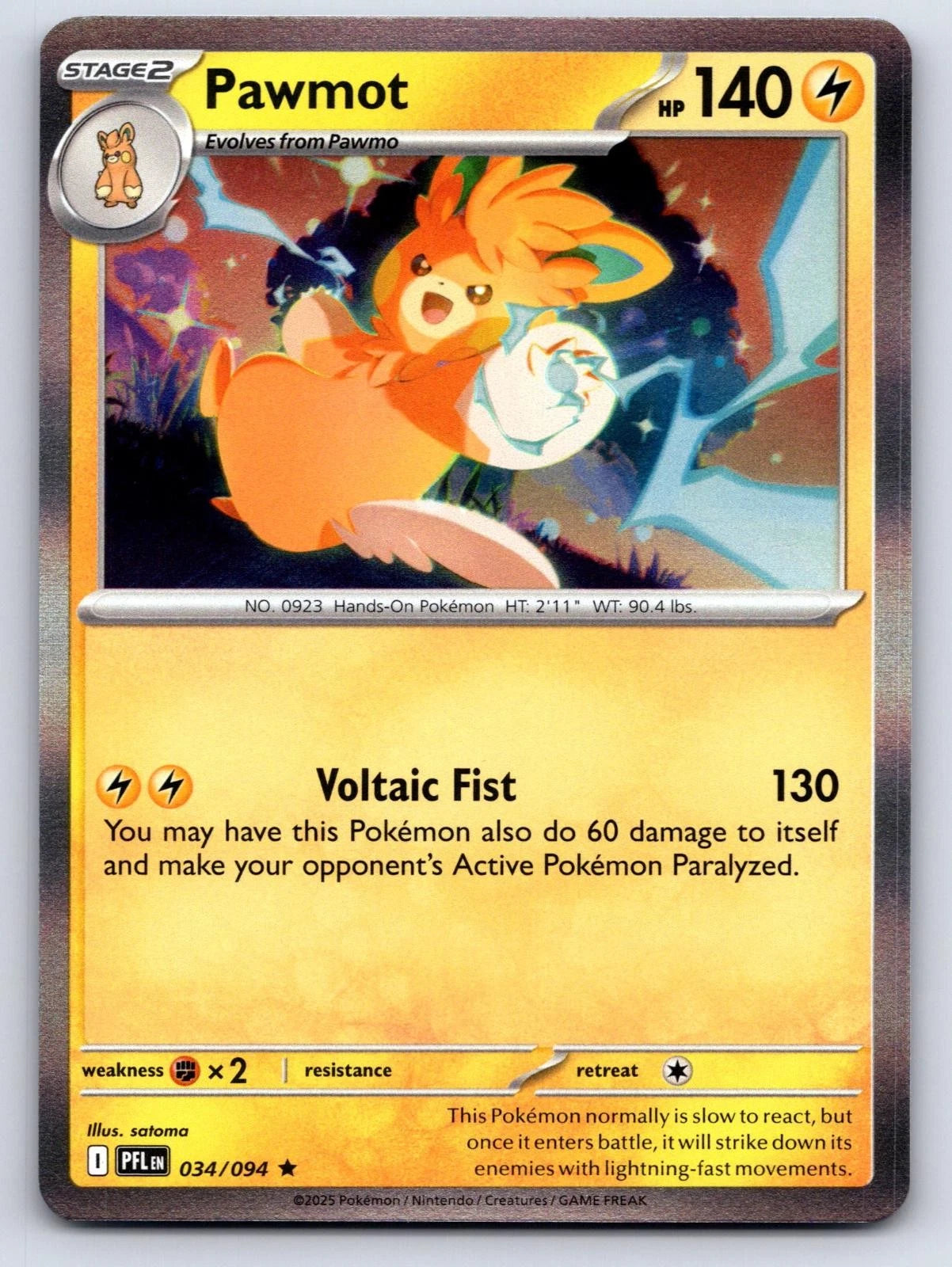 Pawmot 034/094 Rare Phantasmal Flames Pokemon Holo