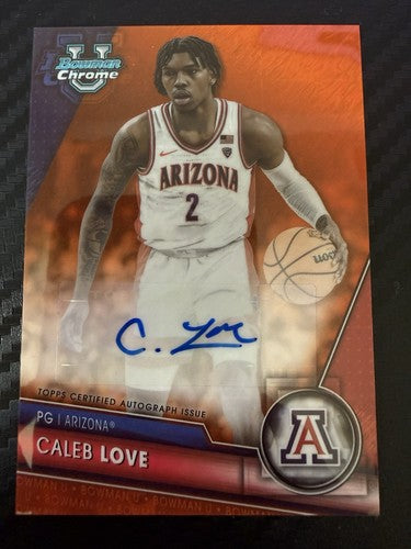 Caleb Love 2023 Bowman Chrome U Auto /25 Orange Shimmer Arizona Wildcats