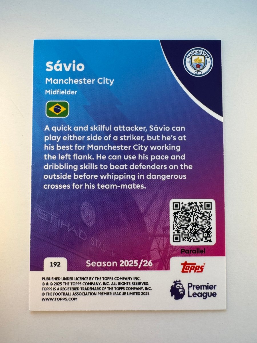 Sávio 192 Pink Sparkle 072/399 — 2025 - 26 Topps Premier League — Manchester City by KitRoom Cards on MYNTED