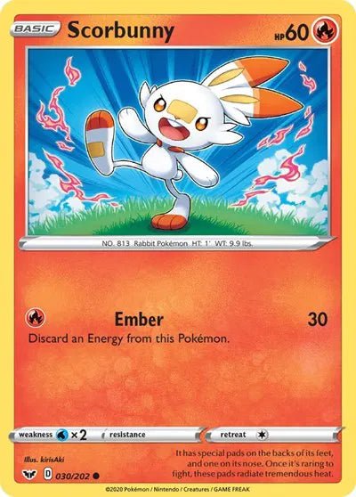 Scorbunny (Reverse Holofoil) (030) Sword & Shield Base Set Common 030/202 by PokeSource on MYNTED