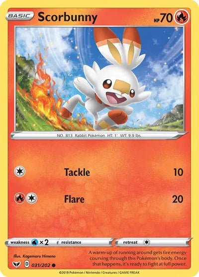 Scorbunny (Reverse Holofoil) (031) Sword & Shield Base Set Common 031/202 by PokeSource on MYNTED