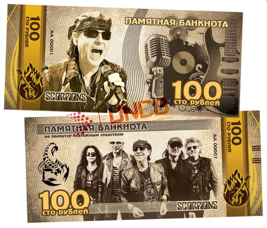 Scorpions 100 Rubles UNCB banknote by UNCB on MYNTED