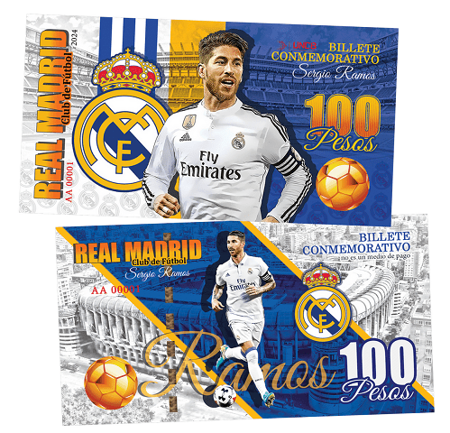 Sergio Ramos 100 Pesos UNCB banknote by UNCB on MYNTED