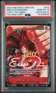 Signed by English Voice Actor ERICA SCHROEDER 2023 ONE PIECE OP05-AWAKENING OF THE NEW ERA 012 MONKEY D. LUFFY LUFFY-1ST ANNV by ICONTCG on MYNTED