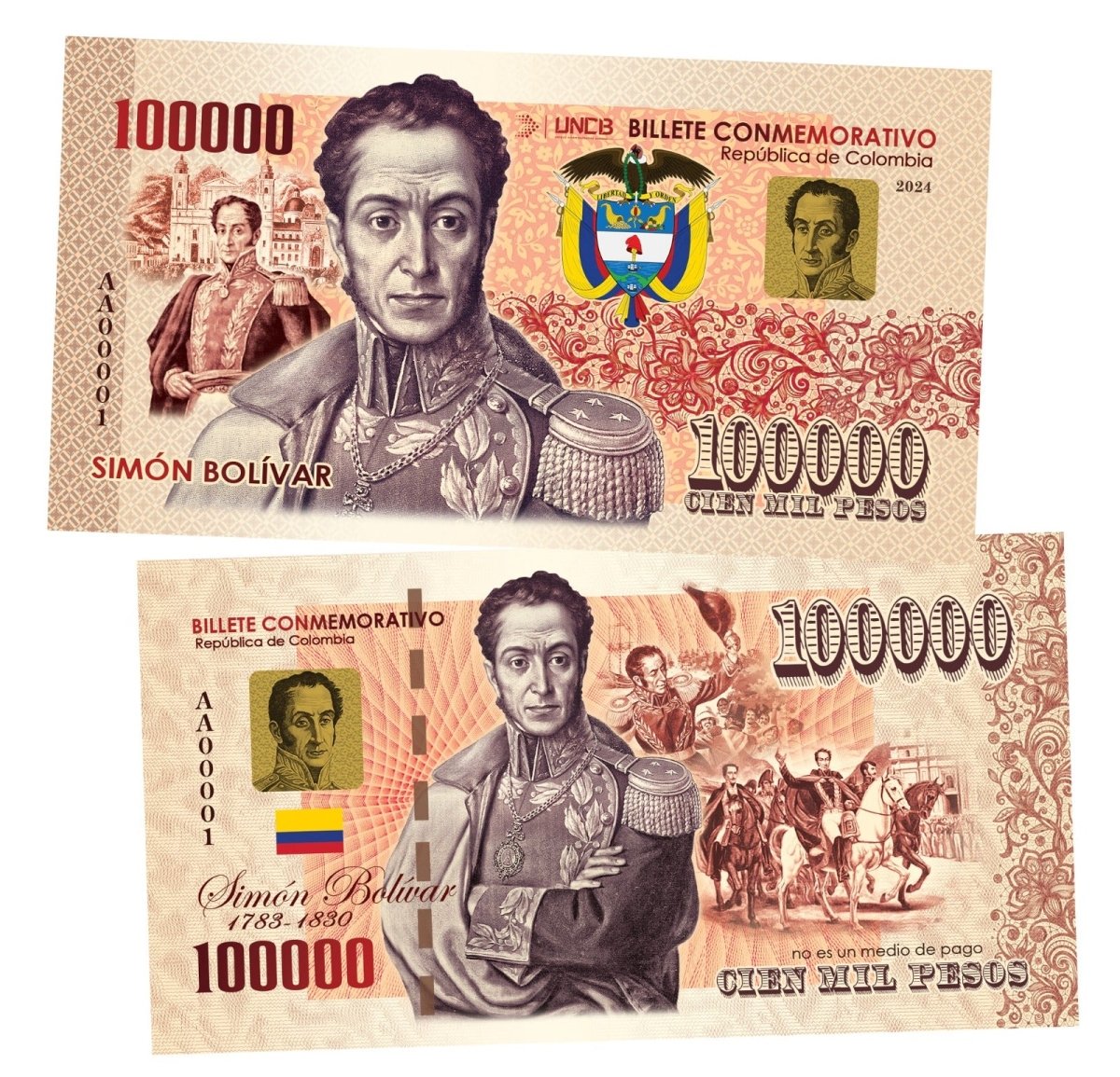 Simon Bolivar 100000 Pesos UNCB banknote by UNCB on MYNTED