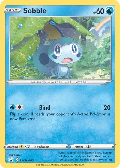 Sobble (Holofoil) Sword & Shield Promo Promo SWSH003 AED 11.90 +AED 0.29(+2.53%) by PokeSource on MYNTED