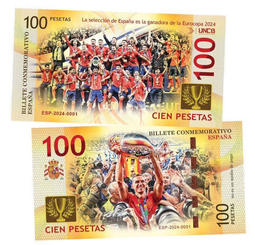 Spain - Champion of Euro 2024 100 Pesetas UNCB banknote by UNCB on MYNTED