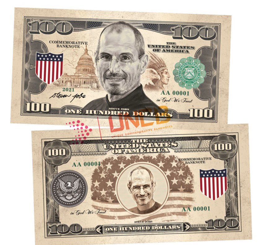 Steve Jobs 100 Diollars UNCB banknote by UNCB on MYNTED