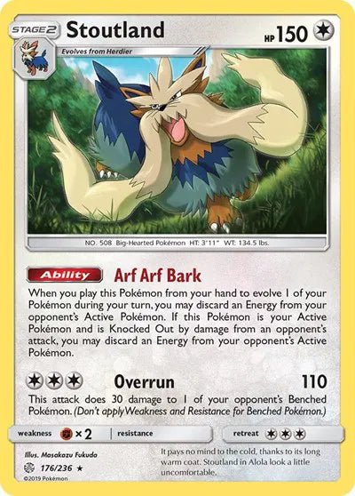 Stoutland (Reverse Holofoil) Cosmic Eclipse Holo Rare 176/236 by PokeSource on MYNTED
