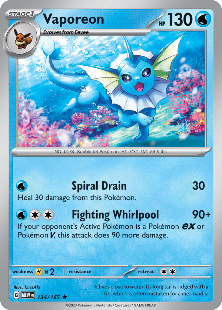 134/165 Vaporeon - Holo - 151 (MEW)