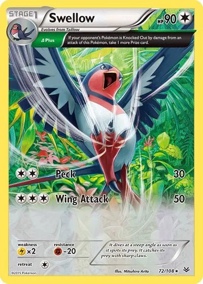 Swellow (Reverse Holofoil) (72 Delta) Roaring Skies Holo Rare 72 by PokeSource on MYNTED