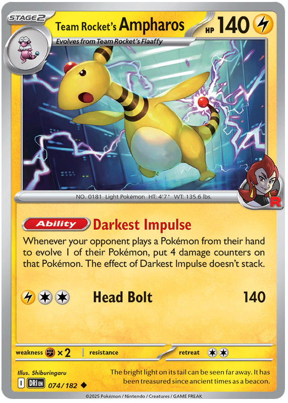 Team Rocket's Ampharos 074/182 Uncommon | Scarlet & Violet – Destined Rivals by Worth the XP on MYNTED