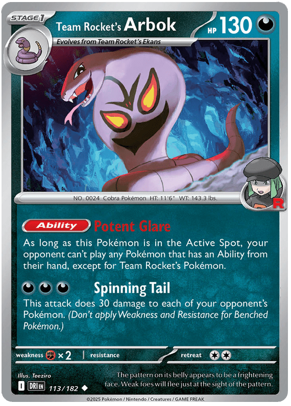 Team Rocket's Arbok 113/182 Reverse Holo | Scarlet & Violet – Destined Rivals by Worth the XP on MYNTED