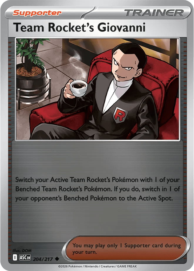 Team Rocket's Giovanni Ascended Heroes Uncommon • 204/217 Reverse Holofoil by Shark Pop Culture on MYNTED