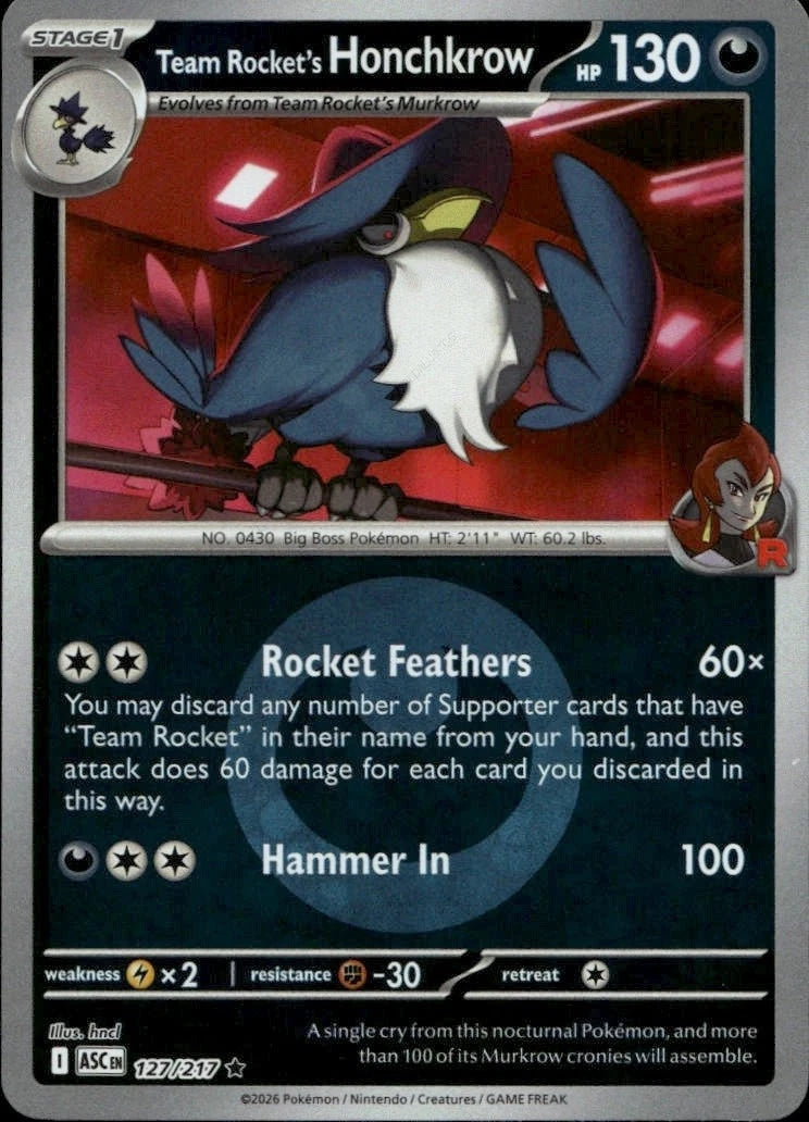 Team Rocket's Honchkrow - 127/217 (Energy Symbol Pattern) - ME: Ascended Heroes (ASC) by SAFAQATI on MYNTED