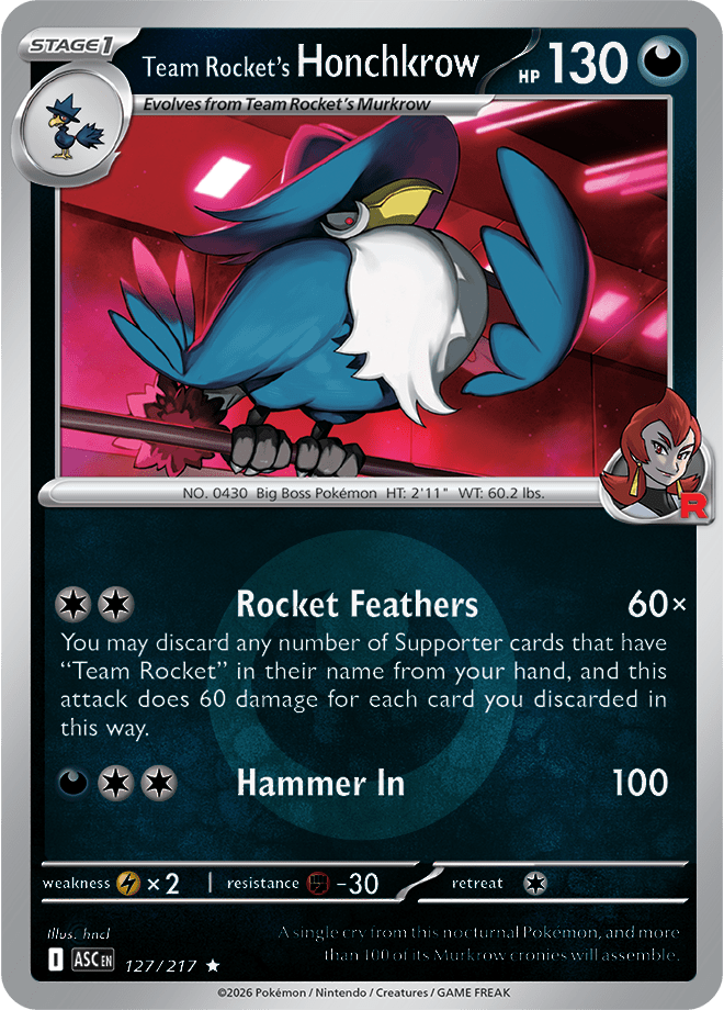 Team Rocket's Honchkrow (Energy Symbol Pattern) 127/217 Reverse Holo | Mega Evolution – Ascended Heroes by Worth the XP on MYNTED