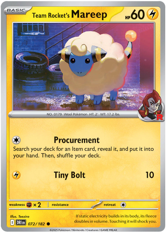 Team Rocket's Mareep 072/182 Common | Scarlet & Violet – Destined Rivals by Worth the XP on MYNTED