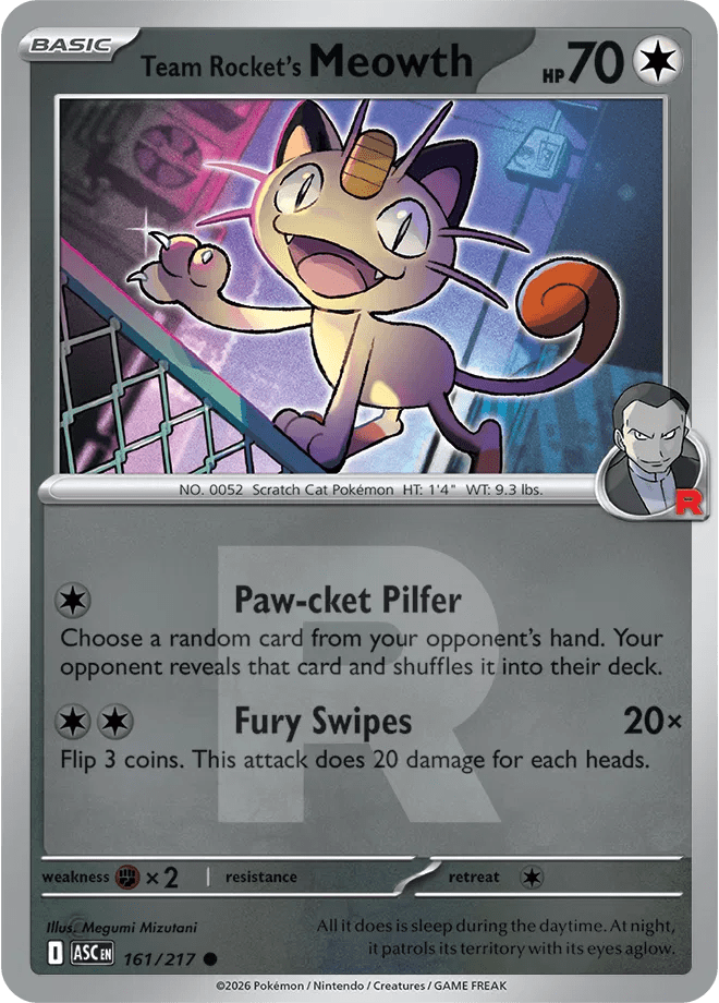 Team Rocket's Meowth (Team Rocket) Ascended Heroes Common • 161/217 Reverse Holofoil by Shark Pop Culture on MYNTED
