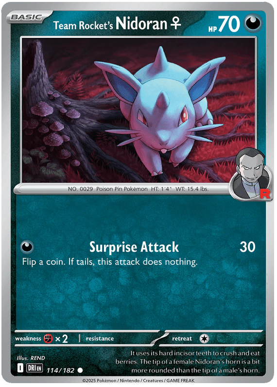 Team Rocket's Nidoran F 114/182 Common | Scarlet & Violet – Destined Rivals by Worth the XP on MYNTED