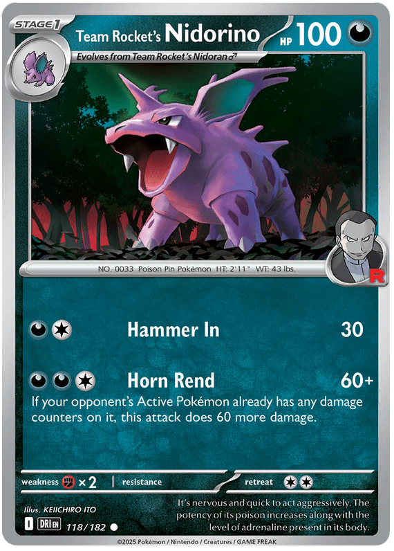 Team Rocket's Nidorino 118/182 Common | Scarlet & Violet – Destined Rivals by Worth the XP on MYNTED