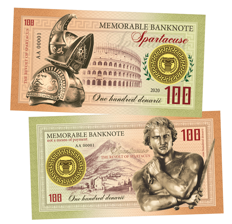The revolt of Spartacus 100 Denarii UNCB banknote by UNCB on MYNTED