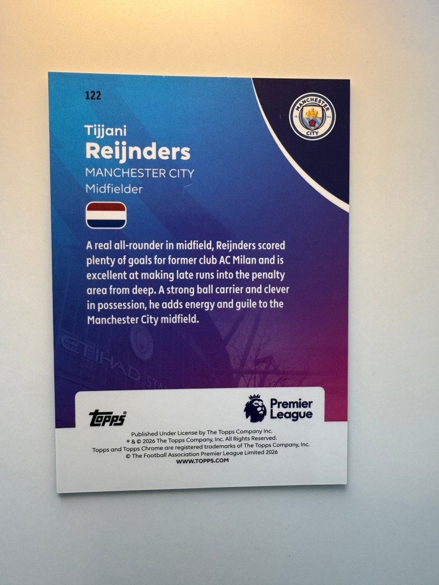 Tijjani Reijnders 122 Prism Refractor — 2026 Topps Chrome Premier League — Manchester City by KitRoom Cards on MYNTED