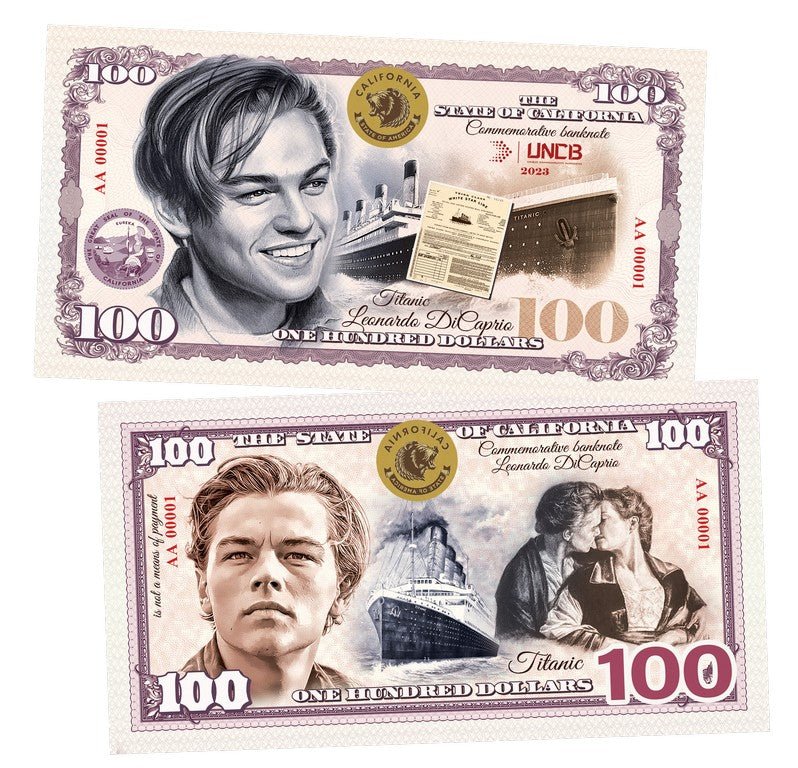 Titanic Leonardo DiCaprio 100 Dollars UNCB banknote by UNCB on MYNTED