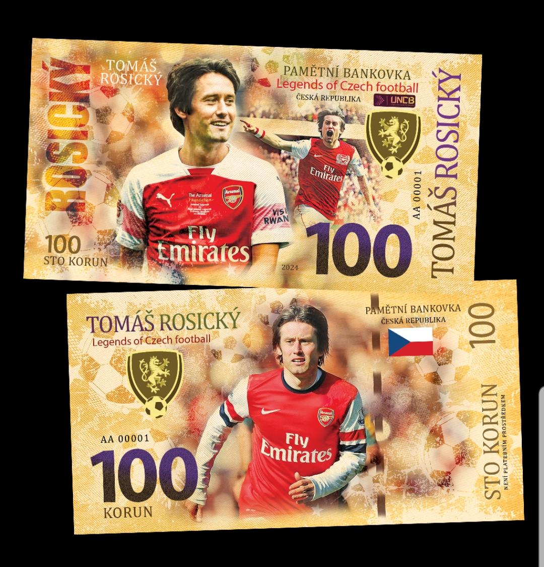 Tomas Rosicky 100 Korun UNCB banknote by UNCB on MYNTED