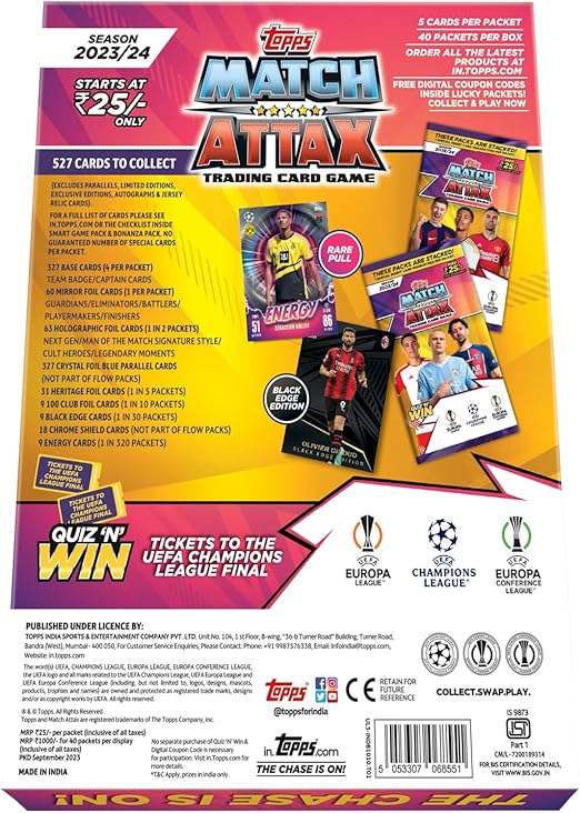 Topps UEFA Champions League Match Attax 23/24 Trading Card (Flow Pack - Pack of 40) by BrickMak on MYNTED