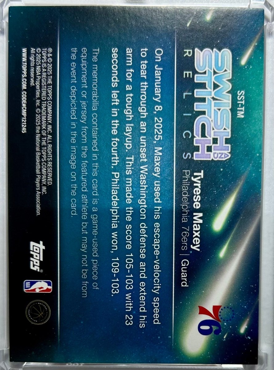 Tyrese Maxey 2025 Topps Swish and Stitch Relics Holo Foil by Rip and Collect on MYNTED
