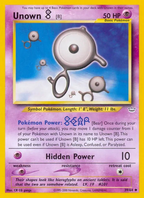 Unown [B] Neo Revelation Uncommon • 39 Unlimited by Marnie’s TCG on MYNTED