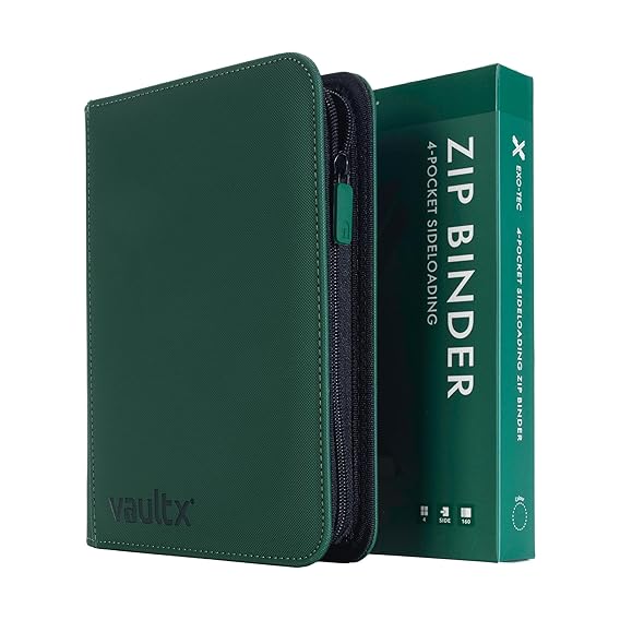 Vault X - 4 Pocket Trading Card ZIP Binder - 20 Side Loading Pages - 160 Cards (Green) by The Archive Stop on MYNTED