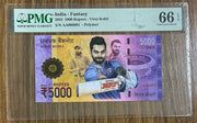 VIRAT KOHLI , Grade 66, S/N AA 000001 \ 5000 Rupees \ UNCB banknote by UNCB on MYNTED
