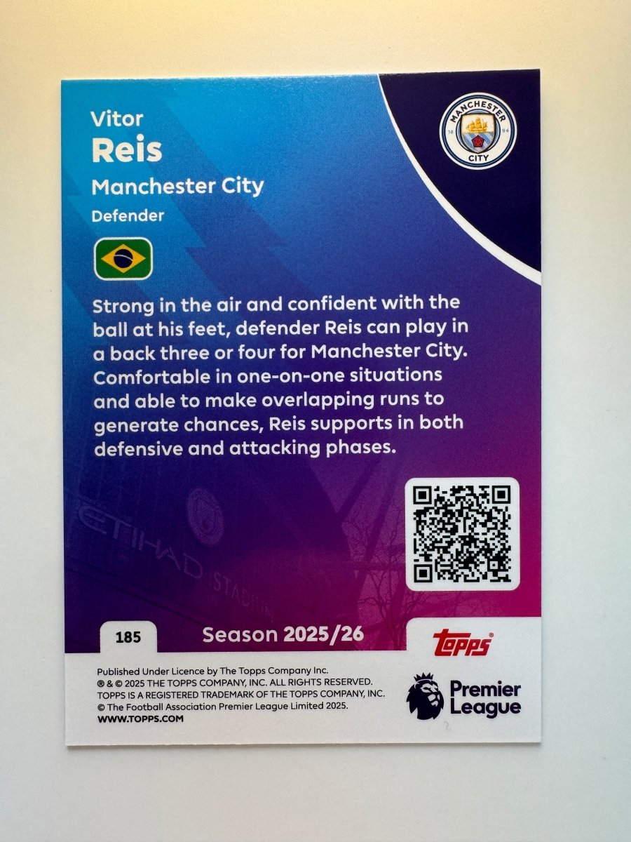Vitor Reis 185 — 2025 - 26 Topps Premier League — Manchester City Rookie Card by KitRoom Cards on MYNTED