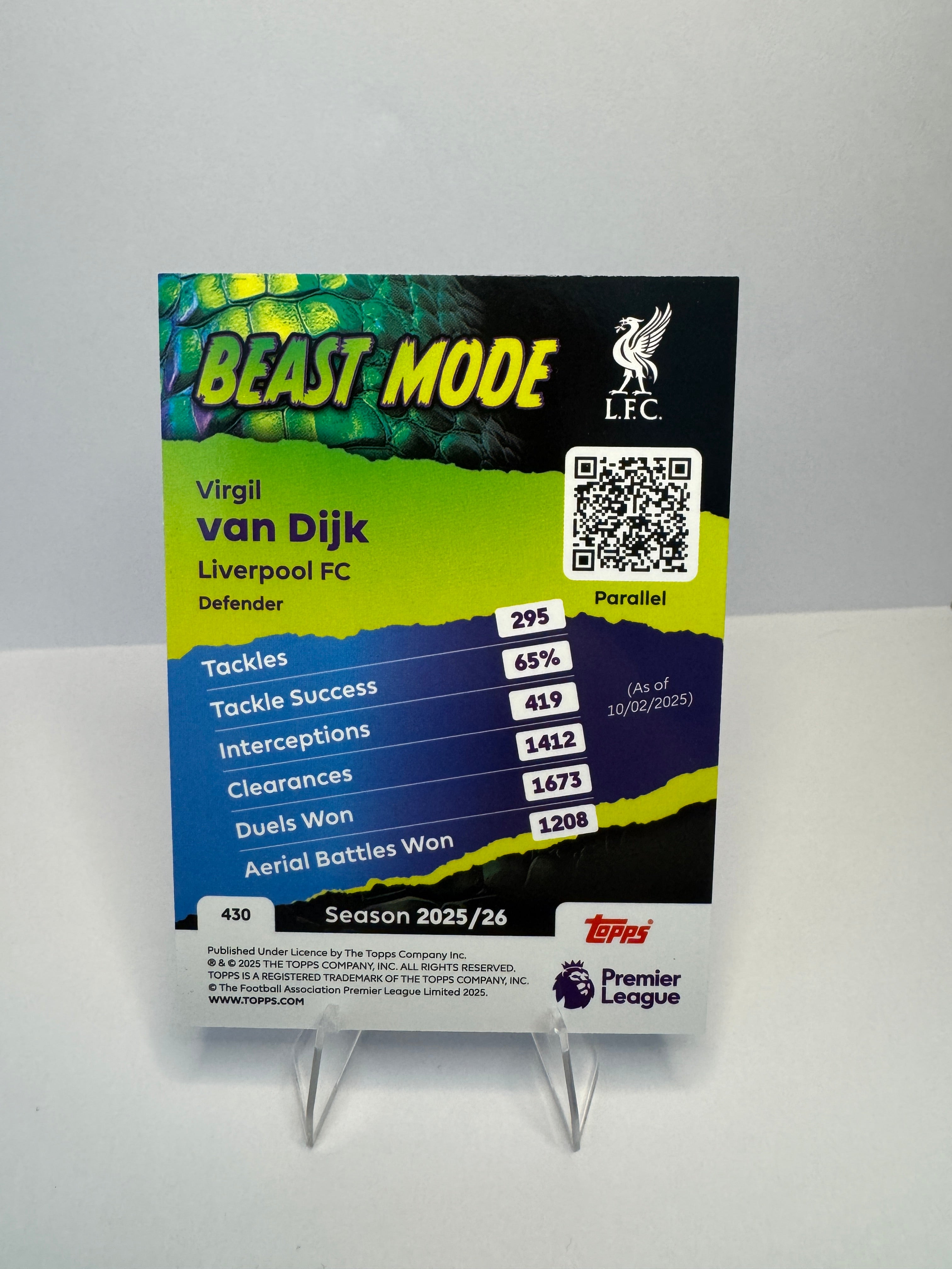 Virgil van Dijk #430 Beast Mode Parallel — 2025-26 Topps Premier League — Liverpool FC