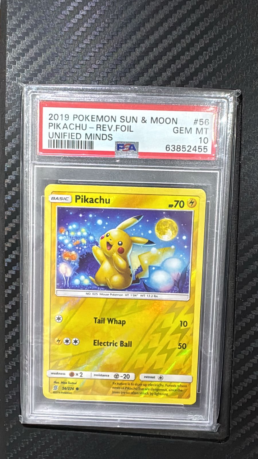 PSA 10 POKEMON SUN & MOON UNIFIED MINDS #56 PIKACHU-REV.FOIL UNIFIED MINDS