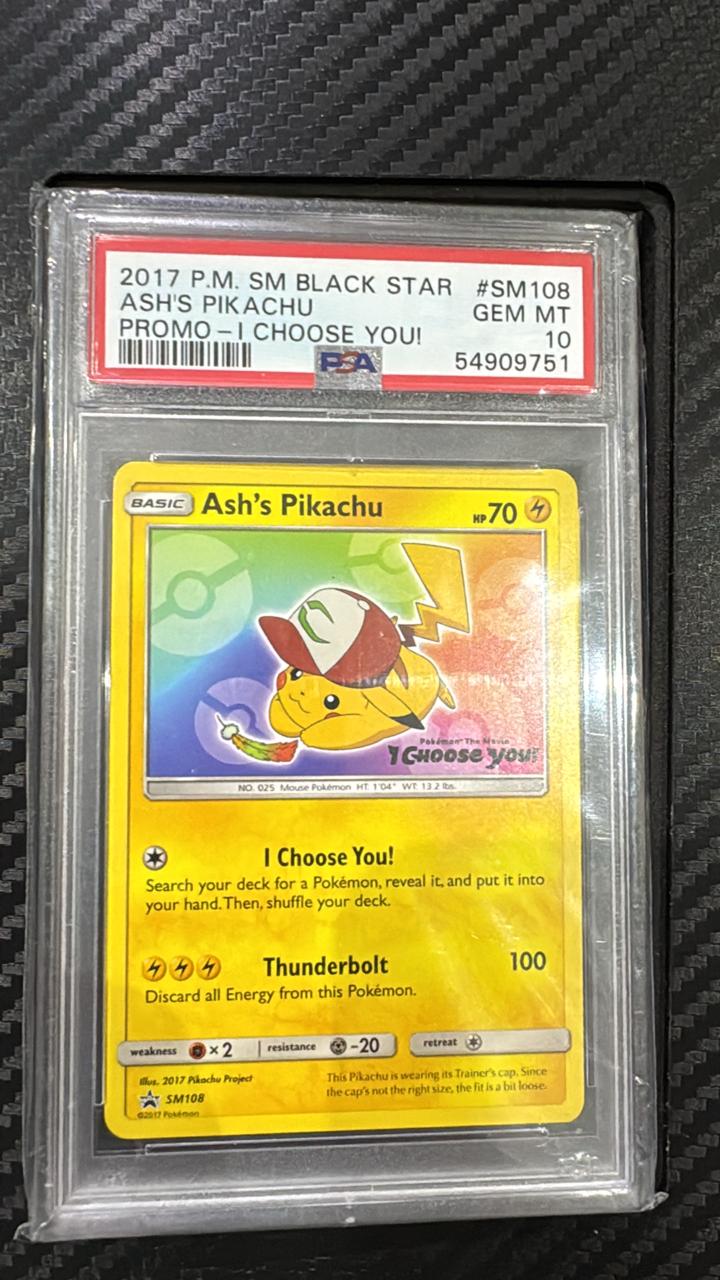 PSA 10 POKEMON SM BLACK STAR PROMO #SM108 ASH'S PIKACHU PROMO-I CHOOSE YOU!